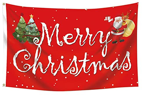 Jomewory Bandera de Feliz Navidad con ojales, 90 x 150 cm, decoraciones de Navidad grandes para exteriores, pancarta de bandera de Navidad de doble cara, pancarta de jardín de Feliz Navidad,
