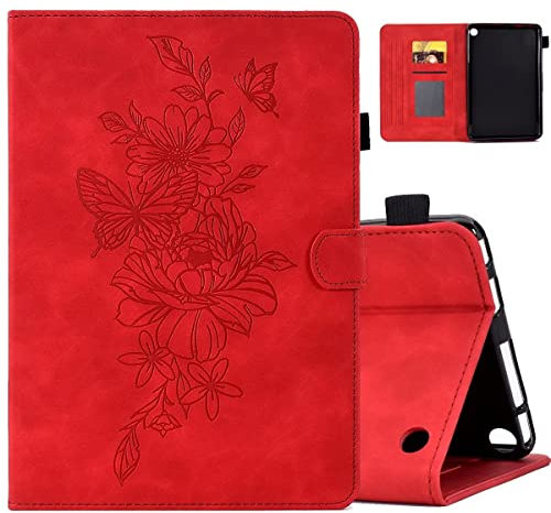 MOKASE Custodia per Amazon Nuovo Kindle Fire 7 Tavola 12a Generazione 2022 Ultimo Modello 7, Pelle Scamosciata Supporto Coperta, Automatico Sveglia/Sonno con Portapenne per Nuovo Fire 7 2022, Red