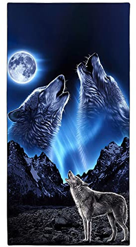 Zomer Strandtuch groß 90x180 cm Schnelltrocknendes Mikrofaser Bedrucktes mit Wolf Moon Blue Motiv