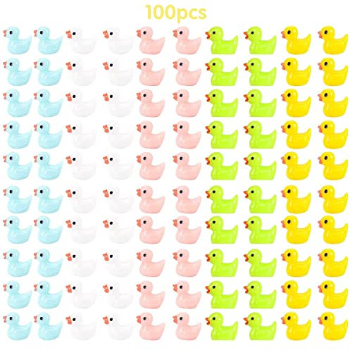YISKY Mini Harz Enten, 100 Stück Miniatur Bunt Enten, Mini Resin Ducks zum Basteln, Mini Enten Figuren, 5 Farben Enten Miniaturfiguren, für DIY Potting Micro Landschaft Dekorationen Lieferungen