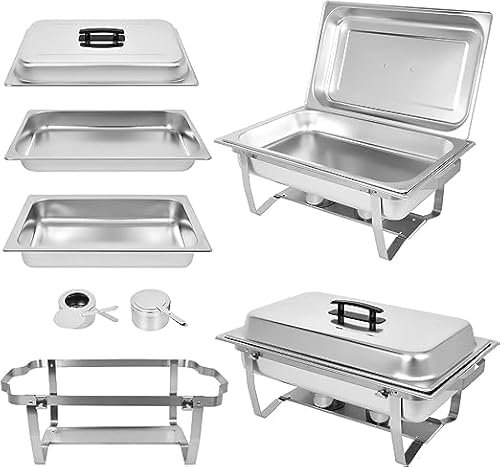 ORNKAT Chafing Dish Buffet Set [2 Pack] 8QT Stainless Steel Buffet Chafers,Food Warmers for Parties Disposable Chafing Pans with Lids with 2 Full Trays