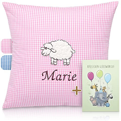 FADENZAUBER Babykissen personalisierbar mit Namen 40x40 cm für Jungen & Mädchen