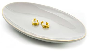 HANKOR Ceramic Key Bowl for Entryway Table, 7 x 4 Key Dish Tray Catch All Bowl, Small Decorative Bowl for Key Jewelry Ring, Gray