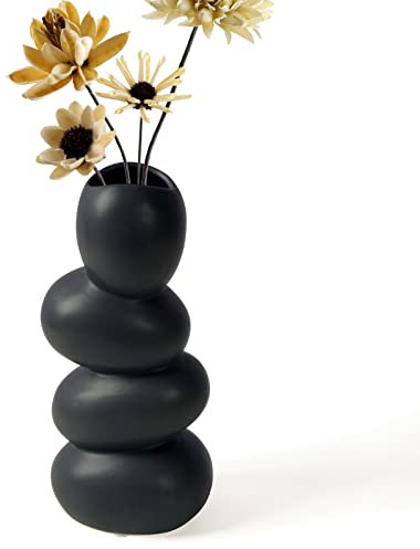Notakia Keramikvase in Kopfsteinpflasterform, moderne schwarze Vase für Heimdekoration, Hochzeit, Büro, Tafelaufsatz