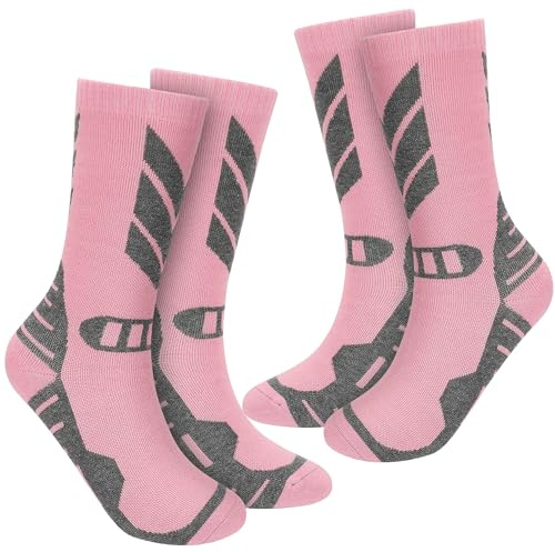 wanchel Chaussettes de ski chaudes pour enfants – 2 paires de chaussettes de ski en laine mérinos et coton fixe, chaussettes de ski, chaussettes thermiques pour l'hiver, chaussettes thermiques chaudes