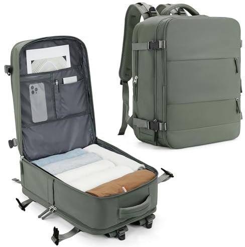 SZLX for Ryanair Cabin Bags Underseat Carry-ons Bag,Easyjet Cabin Bag 45x36x20 Travel Backpack Cabin Size Hand Luggage Bag with Water Bottle Holder Travel Ruscksack Fit 14 Inch Laptop Olive Green