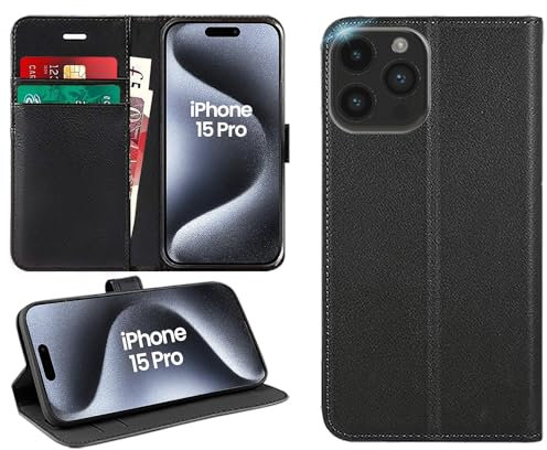 DN-Technology for iPhone 15 Pro Case Flip Leather Wallet Book Stand Folio Card Holder Phone Cover iPhone 15 Pro 6.1'' (BLACK)