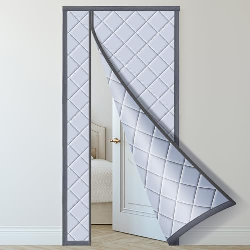 Magnetischer Thermo Türvorhang, 90 x 210 cm Verdickter Wärmeschutzvorhang für Türen, Winddichter schalldichter isolierter mit Schließautomatik, Winter-Kälteschutz-Türgitter, Grau