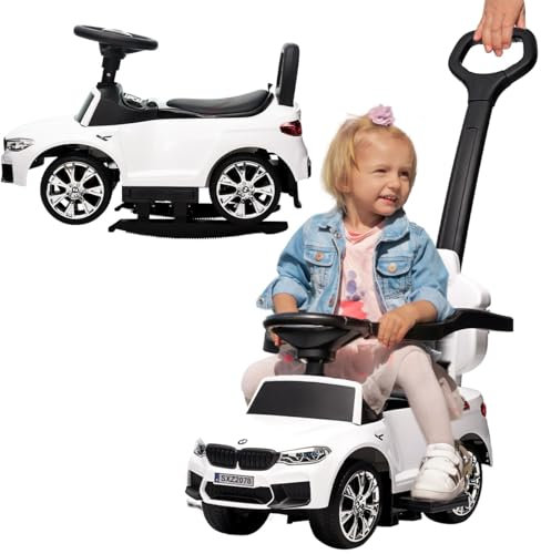 Actionbikes Motors BMW M5 Voiture à Pousser pour Enfants sous Licence | Batterie 6 Volts 4,5 AH - Voiture pour Enfants avec poignée de poussée - Toboggan - Draisienne (Blanc)