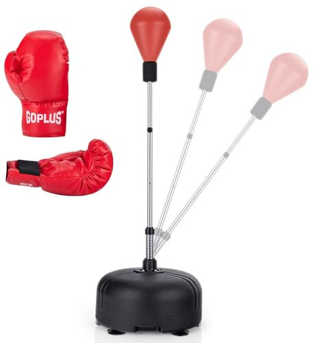 COSTWAY Punching Bag with Stand and Gloves, 4FT Freestanding & Height Adjustable Boxing Speed Bags Punch Ball for Home Gym Training, Stress Relief & Fitness (Red+Black)