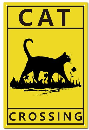 CREATCABIN Blechschild Schwarze Katze,Vintage-Metallschild,Poster,Retro-Gemälde,Plakette,Eisenschild,Wanddekoration,Kunstwandbild,Hängeschild,Dekorativ Für Café,Büro,Zuhause,30x20cm–Katzenkreuzung