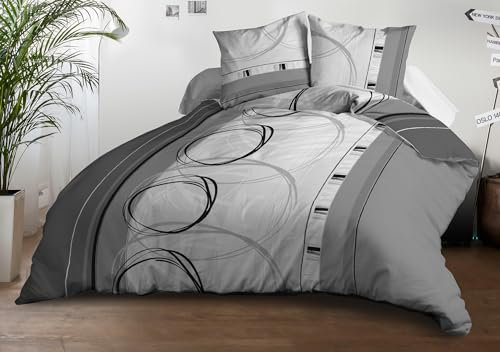 Housse de Couette 240x260 + 2 taies - Microfibre Douce et résistante - Entretien Facile - Roue-Libre Gris