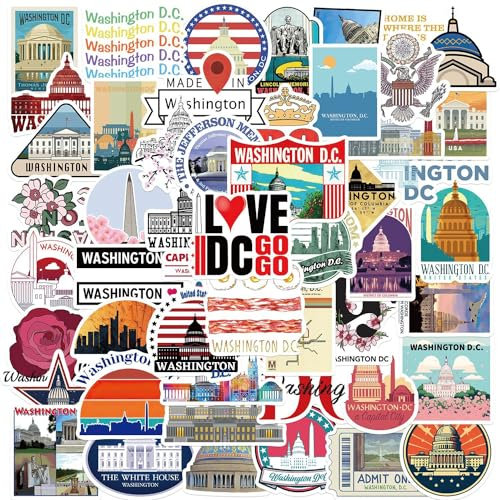 Washington DC Aufkleber für Laptop (50PCS),Geschenk für Kinder Jugendliche Erwachsene Jungen,Region Washington Stickers Wasserdicht Vinyl Aufkleber für Scrapbook,Skateboard,Auto,Gepäck