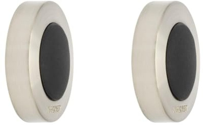 WAGNER Design-Wand-Türstopper SCREW OR GLUE/Schrauben oder Kleben - Durchmesser Ø 40 x 10 mm, Metall gebürstet, Edelstahloptik, thermoplastischer Kautschuk schwarz- 15514011 (Packung mit 2)
