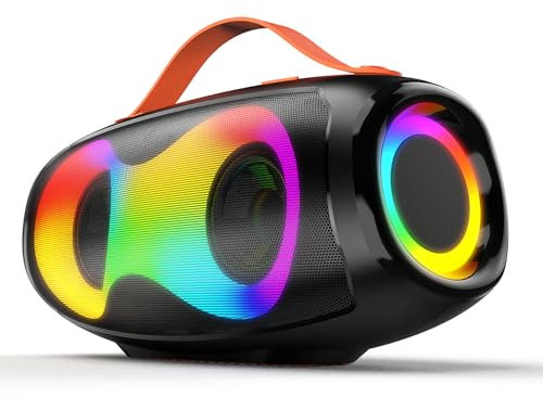 Bluetooth Speaker, Portable Wireless Outdoor Speaker with LED Light, True Wireless Stereo, AUX, Micro SD/TF Card Slot, USB playback, LED Light, EQ for Party Outdoor