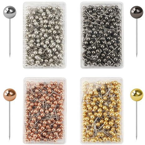 1000 Stück rundkopf stecknadeln mit kopf groß, 15cm lang karte nagel pinnadeln stecknadeln mehrfarbige map push pins goldkopf anstecknadeln pinnwand pins für weltkarte, Silber, Gold, Roségold, Schwarz