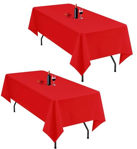 Paquet de 2 nappes Rouges 153 x 260 cm nappes rectangulaires Nappe Rouge pour Table de 6 Pieds nappes en Tissu Polyester lavables rectangulaires pour Banquet de fête de Mariage