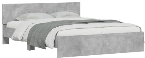 vidaXL Bettgestell, Bettrahmen mit Lattenrost, Bett Gästebett mit Kopfteil, Doppelbett Schlafzimmerbett Schlafzimmermöbel, Betongrau 140x200cm