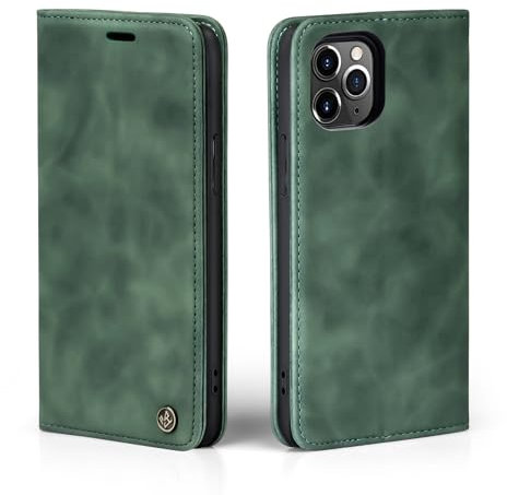 LBH Handyhülle für Apple iPhone 11 Pro in Grün mit Karten- und Geldfach Smartphone Hülle mit Standfunktion Flip Case Schutzhülle Magnetverschluss Vintage