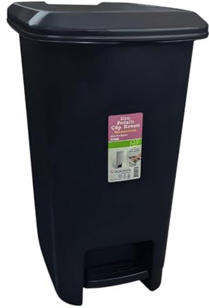 Optimal Products Plastic Square10,25 & 40L White & Grey Pedal Lid Bin Waste Garbage Indoor Outdoor Garden Kitchen Recycling DustBin (Black, 25L)
