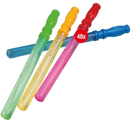 PUSTEFIX Bubble Schwert x 48 I Seifenblasen Kinder Set in 4 Farben I Mit Seifenblasen Flüssigkeit 180 ml I Spiel und Spaß mit besonders großen Bubbles