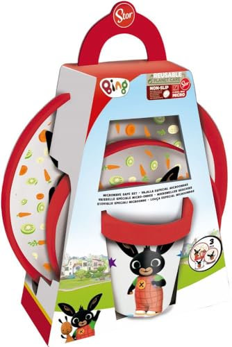 Set Pappa Anitscivolo Bambini Bing, in plastica senza BPA, composto da piatto fondo, piano e bicchiere, lavabile e riutilizzabile