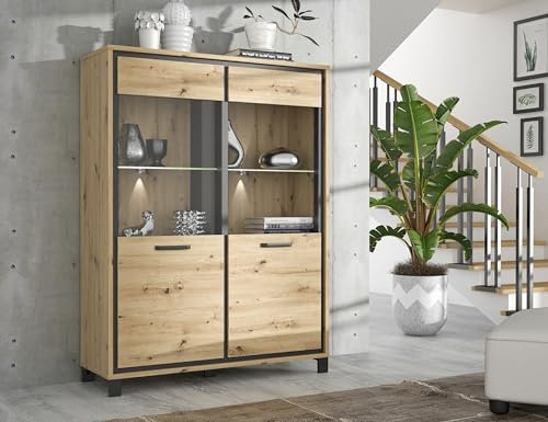 möbelando Highboard >Trondheim< in schwarz,braun - 121,4x161x41,5cm (BxHxT)