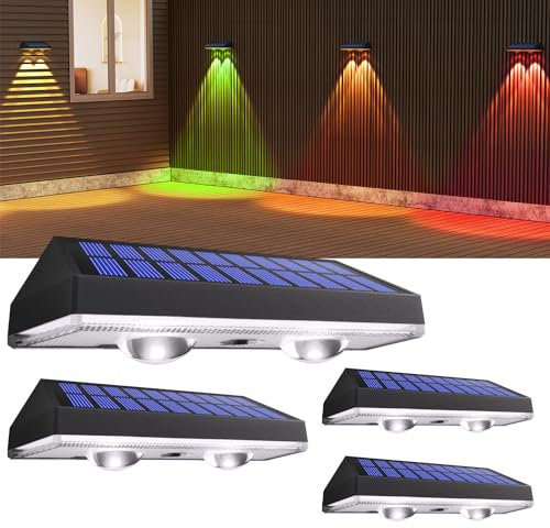 HAMLITE Solar Fence Lights Outdoor Garden,RGB Solar Wall Lights Outdoor Waterproof,Bright Solar Powered Garden Fence Lights 8 Color Modes for Outside Deck Patio Decking Gate Yard Decoration-4Pack