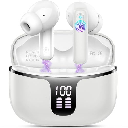 Auriculares inalámbricos, Bluetooth 5.3, auriculares inalámbricos con 4 micrófonos ENC con cancelación de ruido, auriculares estéreo de graves profundos 2024, auriculares inalámbricos de reproducción