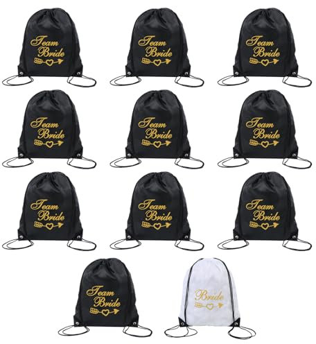 SPORWAY 11 Stück Team Bride Turnbeutel Braut Tasche, Braut Turnbeutel Rucksack Leinwand JGA Stoffbeutel Brautbeutel mit Kordelzug Braut Accessoires Geschenk für Junggesellenabschied Braut Party