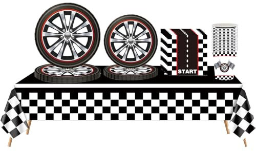 69Pcs Racing Car Party Tableware Set for Boy Birthday,Racing Car Party Decorations Paper Plates,Plastic Table Cloth,Napkins and Cups Dinnerware Set for Kids Boys Birthday Racing Car Party Supplies
