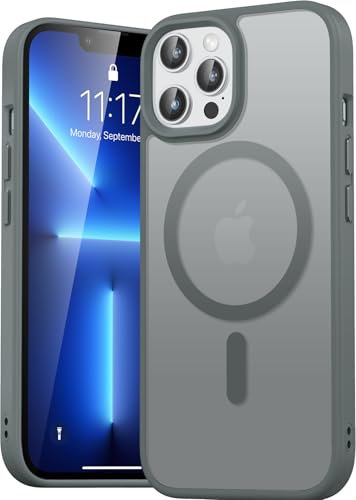 Natiiozie Magnetisch Hülle Kompatibel mit iPhone 13 Pro 6,1 Zoll, Matt Handyhülle Kompatibel mit MagSafe, Stoßfest Kratzfest Schutzhülle Nie Vergilbung rutschfest Rückseite Case Grau