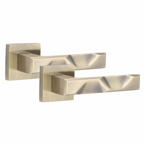 Golden Grace 1 Pair Modern Nova Design Antique Brass Premium Door Handles Square Rose