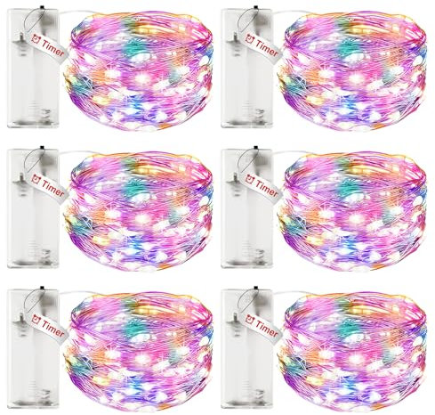6 Pack Battery Fairy Lights with Timer - 3M/9.8FT 30 LED Copper Wire Fairy String Lights Battery Operated Waterproof Small Christmas Battery Lights Indoor for Bedroom Tree Wedding Party-Multicolor