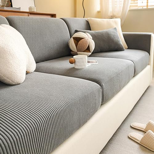 Gleedipre Flexibler Sofabezug Cord Sitzkissen Rückenlehne Schutzbezug Für alle Jahreszeiten Sofa-Spannbettlaken(Grau,65–85 cm x 165–200 cm)