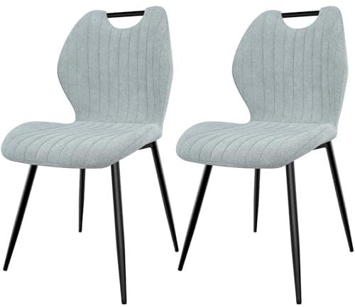 JIJIAN Lot de 2 Chaises de Salle à Manger, Chaise de Cuisine, Chaise tapissée, Chaises de Salon, Dossier en Tissu et Pieds en Métal, Idéales pour Salle à Manger, Cuisine, Salon, Gris Clair