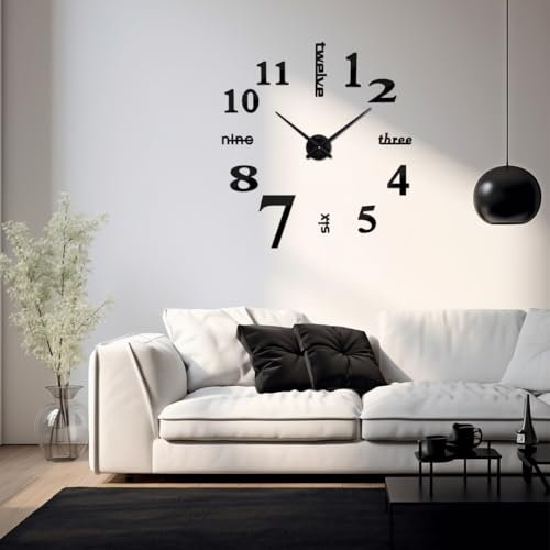 SHOPROM Orologio da Parete Grande Moderno Facile da Montare e Preciso con Design Elegante Orologio da muro Silenzioso adesivo Fai da Te, Perfetto per Decorazioni da Parete, Soggiorno Ufficio o Cucina