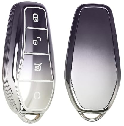 kwmobile Schlüsselhülle für BYD Atto 3 / Sealion / Han / Tang / Dolphin / Seal Hülle - Autoschlüssel Schlüssel Hülle aus TPU Silikon - Schlüsselschutz Gehäuse in Dunkelgrau Silber