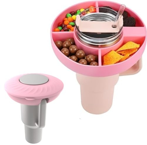 RZXBB Snackteller mit Deckel für Stan-ley Cup 40oz,Wiederverwendbare Silikon Snackschale mit 4 Fächern (Rosa)