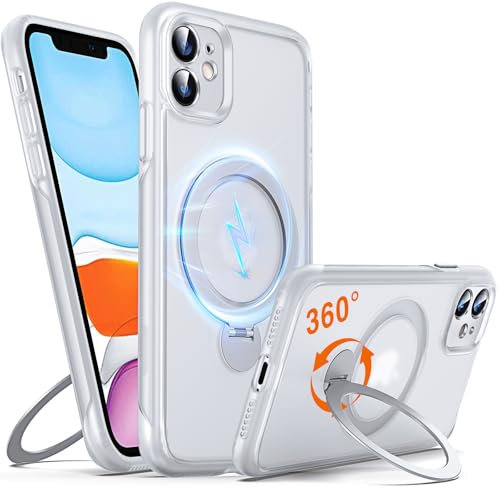 Chicfun 360° O-Ring MagStander for iPhone 11 Case with Magnetic Kickstand Ring Holder [Compatible with MagSafe][360°Rotate Stand Ring][Military Shockproof] Magnet iPhone 11 Phone Cover Matte Clear