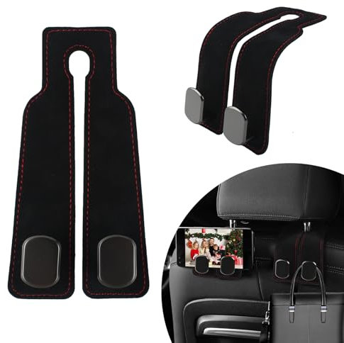 JRJRN 2Stks Autositz Rückenlehne Doppelhaken, Kopfstütze Handtaschen Auto Haken, 2 in 1 Multifunktionaler Leder Autositzhaken, Innenbereich Auto Aufbewahrung Haken für Geldbörse Taschen Lebensmittel