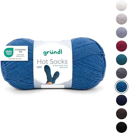 Gründl Wolle Hot Socks uni 100, Sockenwolle / Sockengarn 4-fach 1 Knäuel 100 g / 420 m (75 % Schurwolle (superwash), 25 % Polyamid), enzianblau
