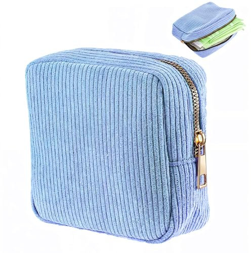 JIEYAO Binden Aufbewahrung Tampon, Bindentasche Damenbinde aus Cord Klein Kosmetiktasche Mini Kulturbeutel Weiche Aufbewahrungstasche Perioden Tasche Tragbar Makeup Bag für Damen Mädchen (Blau)