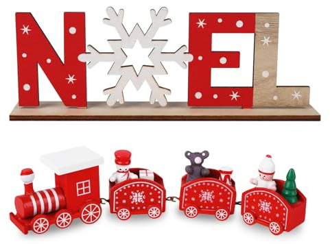 Wolkstello Weihnachten Zug Deko Mini Weihnachtszug Holz-Eisenbahn Weihnachtsdeko Xmas Party Tischdeko Weihnachtsbaum Rentier Dekoration Weihnachten Geschenke Bunt A1