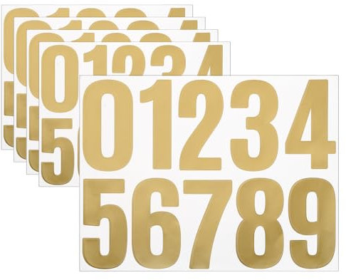 sourcing map 5 Sheets Vinyl House Numbers, 4 Inch Waterproof Self-Adhesive Number Stickers for Mailbox, Sign, Window, Door, Address Number, Gold