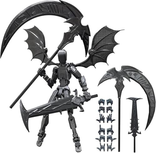 Figura de acción T13 (ya montada), figura de acción Titan 13, T13 Action Figures Impresión 3D de figuras móviles con múltiples articulaciones (Con 2 armas + 1 par de alas + 6 tipos de manos) (Negro)