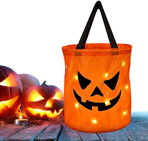 Sacchetti di zucca o dolcetti - Sacchetto luminoso a LED, secchio di caramelle zucca | Borse da festa multiuso per Halloween, ideali per raccogliere dolcetti e decorare con un secchio di zucca