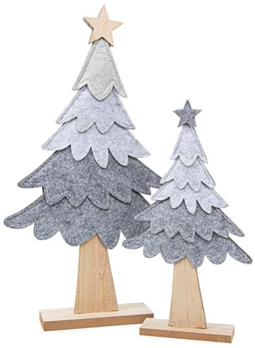 Logbuch-Verlag 2 Filz Weihnachten Deko Bäume grau Holz Weihnachtsbäume klein 26 + 40 cm Christbaum mini
