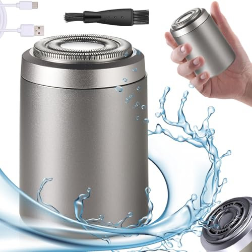 Rasierer Herren Elektrisch, 2025 Neu Mini Elektrischer Rasierer Herren, Tragbarer Elektrorasierer Herren 2 in 1 Wasserdicht Kabellos Rotationsrasierer für Gesicht Nass und Trockenrasierer (A-Silber)