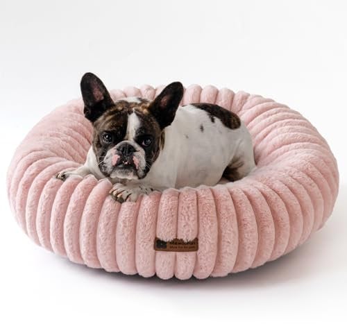 MEWOOFUN Hunde-Donut-Betten für kleine Hunde, beruhigendes Hundebett, rundes süßes Welpenbett mit Rutschfester Unterseite, Flauschiges (Rosa, 76x76x20cm)